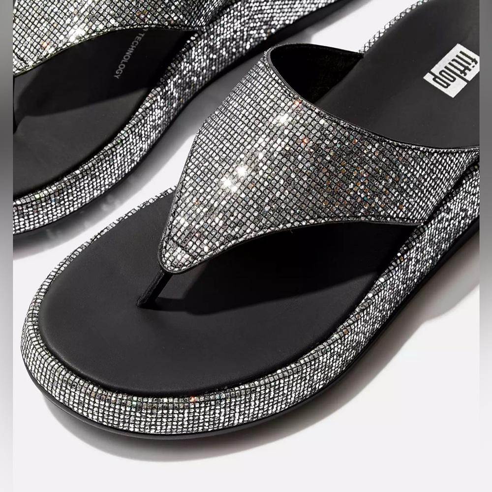 FitFlop F-MODE Glitterball Flatform Toe-Post Sandals